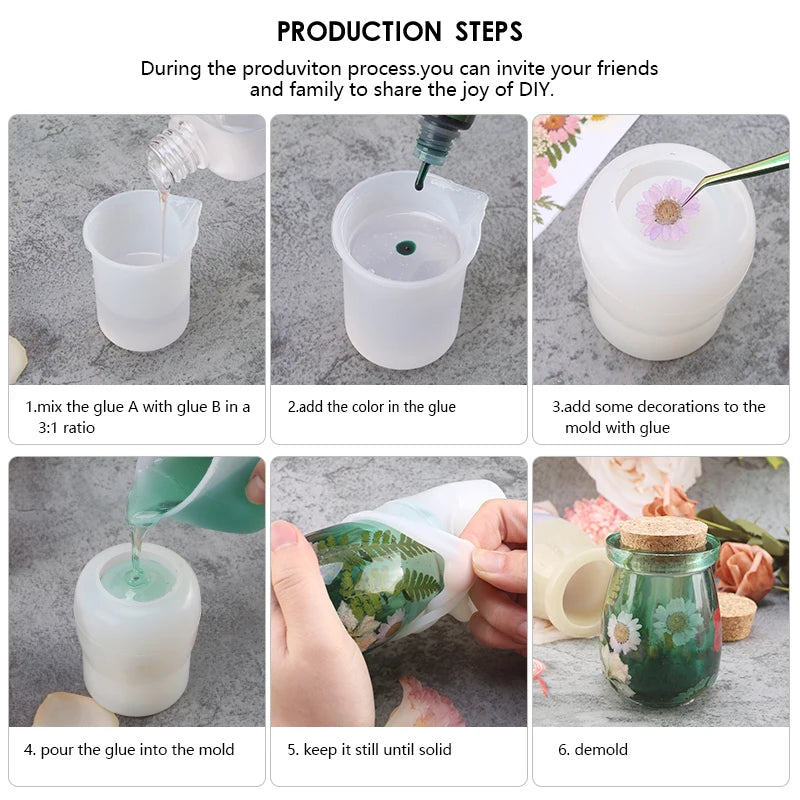Jars Resin Molds Silicone Molds with 5Pcs Wooden Lids for Storage Bottle Candy Container Home Decoration DIY Epoxy Casting Craft Qme
