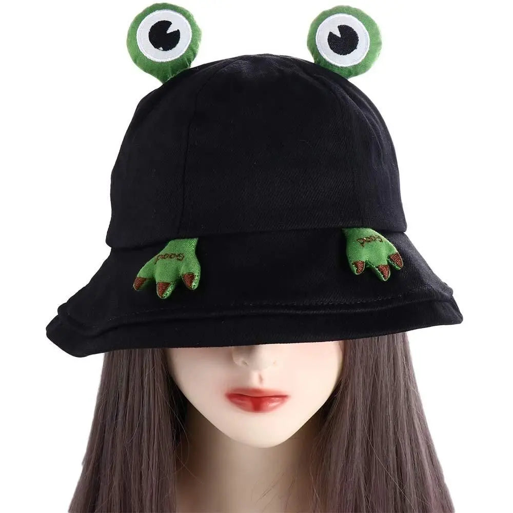 Cute Big Brim Frog Fisherman Hat Sun Protection Breathable Women Qme