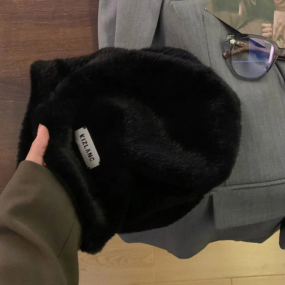 NEW Women Plush Beanies Hats Winter Warm Solid Baggy Fleece Wool Skullies Hat Outdoor Coldproof Thicken Caps Female Gorros Qme