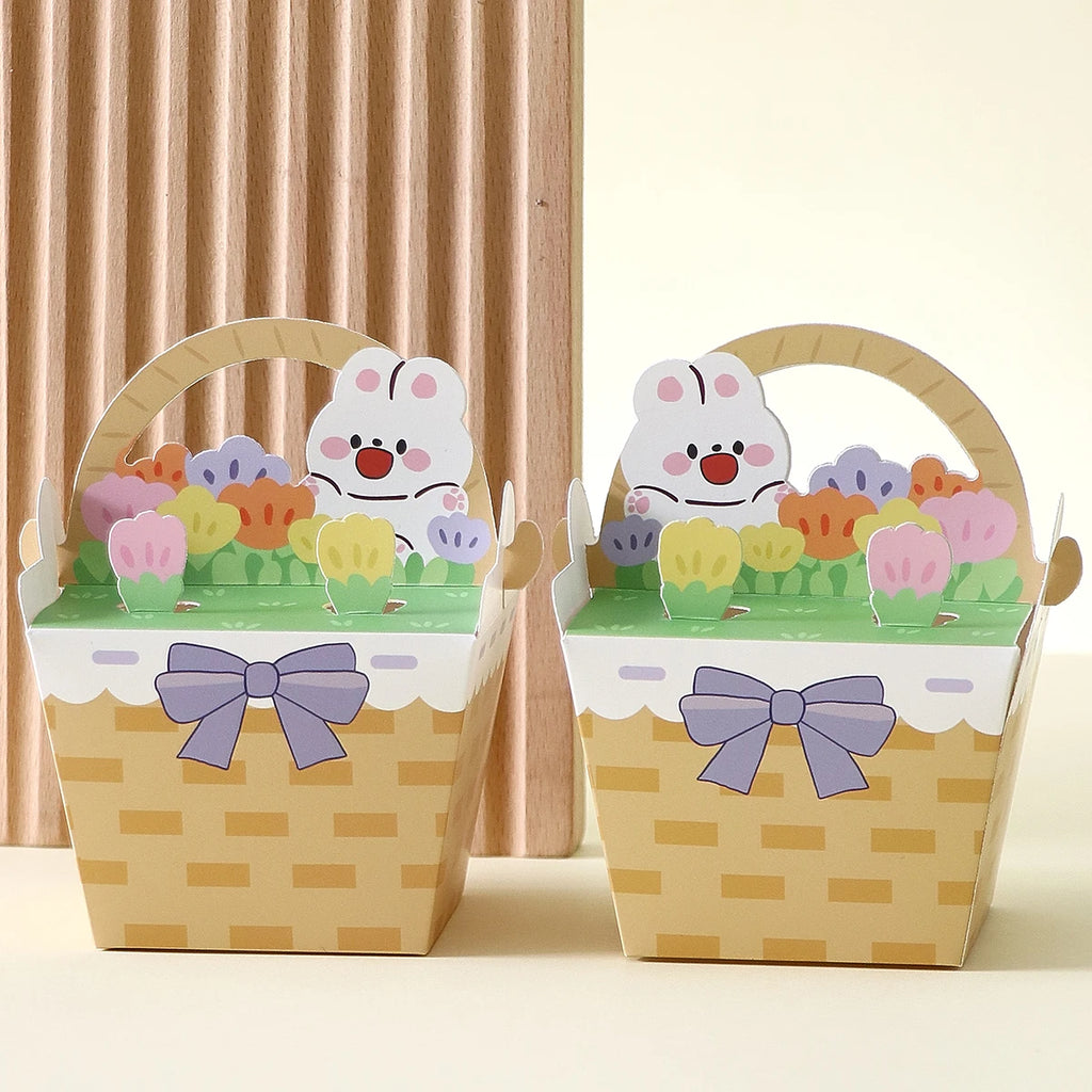 5 Easter Gift Boxes with Cute Bunny Designs, Perfect for Use as Easter Party Favor Bags, Candy Boxes (with Handles), Easter Party Table Decorations, Easter Decorations, Spring Holiday and Birthday Gift Baskets, Home Decor, Ea Qme