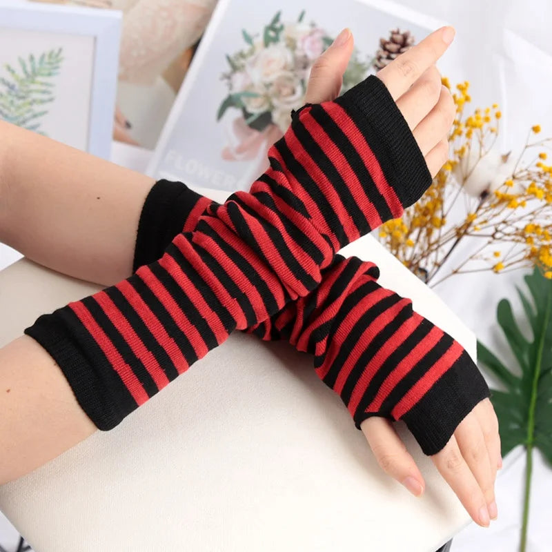 Long Fingerless Gloves Black Punk Cuff for Women Gothic Lolita Girls Men Hip-hop Glove Elbow Stretch Winter Arm Warmer Mitten Qme A8 Length -32cm