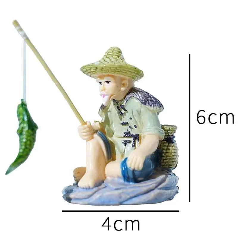 Outdoor Decoration Bamboo Raft Fisherman Figurine Elderly PVC Statue Qme A3