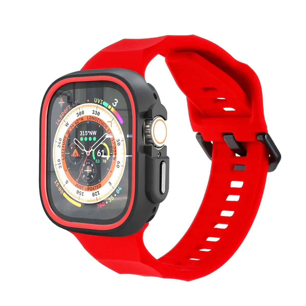 Silicone Sport Strap+Case for apple watch 9 8 7 6 SE 5 Ultra 2 Belt Bracelet Iwatch Series 49mm 45mm 41mm 44mm Protective Cover Qme Red R 44mm Series SE 456