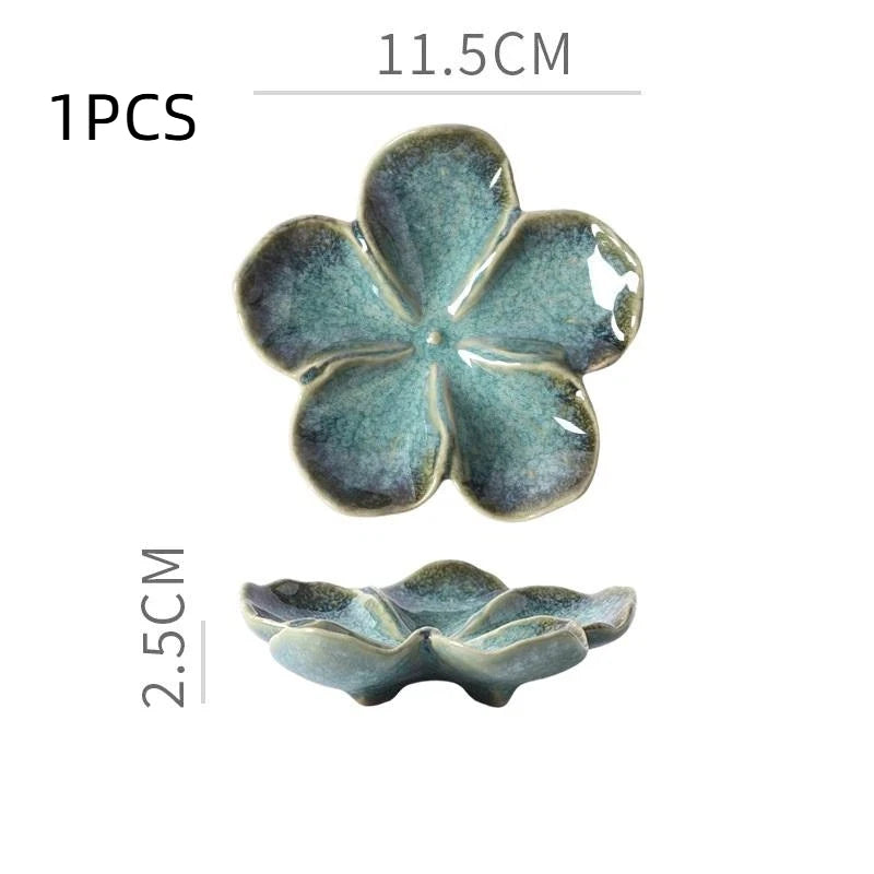 1PCS Ceramic Craft Dish Flower Shaped Small Dish Creative Dipping Sauce Small Dish Multi-color Kiln Transformed Dish Gift Qme Green