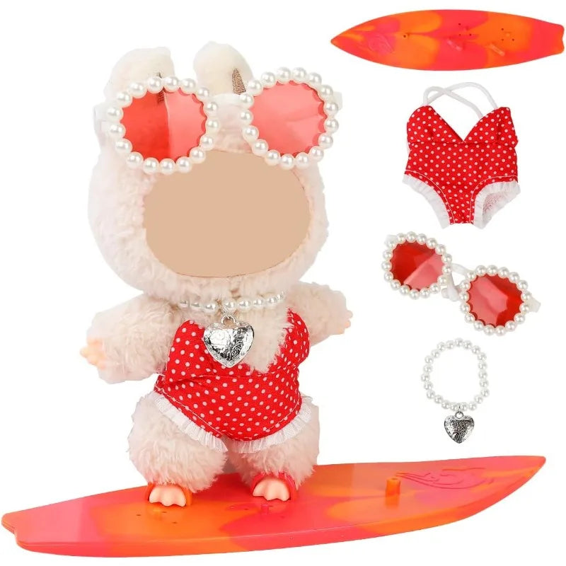 17cm Labubu 4-piece costume set (without dolls), fashionable summer beach costume set, doll costume accessories Qme