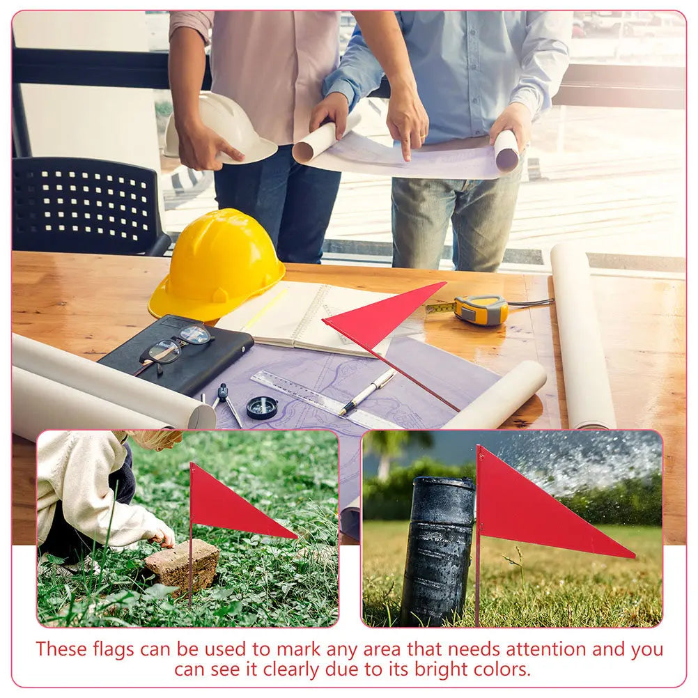 5Pcs Premium Iron Triangular Flags High Visibility Red Lawn Marking Flags for Garden Sprinklers Yard Supplies Landscaping Qme