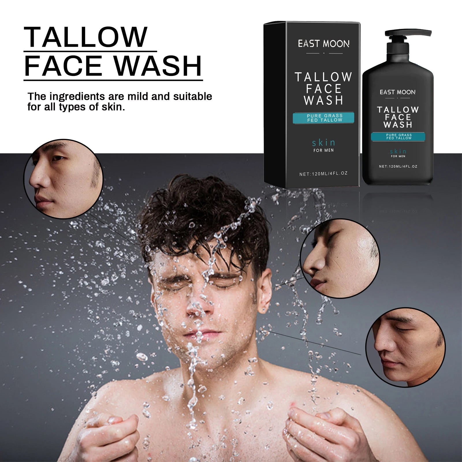 Men's Daily Face Wash Deep Cleansing Pore Oil Control Remove Acne Blackhead Brightening Facial Cleanser for Refreshed Skin Qme