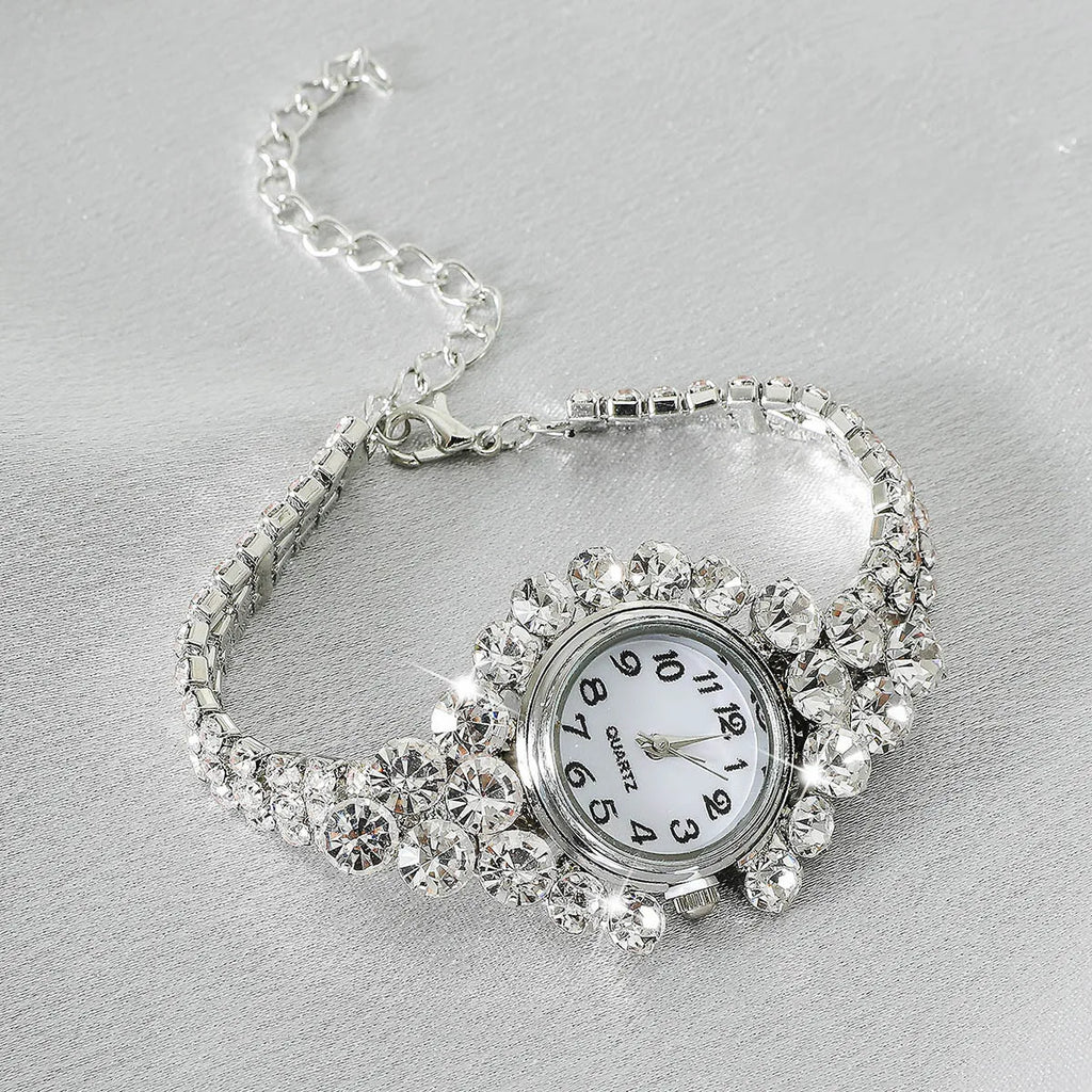 1pc Rhinestone Decor Quartz Watch Elegant Arabic Numeral Dial Wristwatch With Bracelet Design Watchband Qme