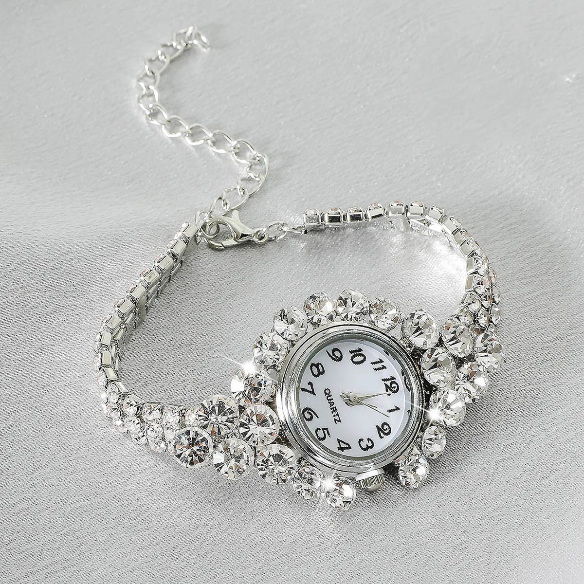 1pc Rhinestone Decor Quartz Watch Elegant Arabic Numeral Dial Wristwatch With Bracelet Design Watchband Qme