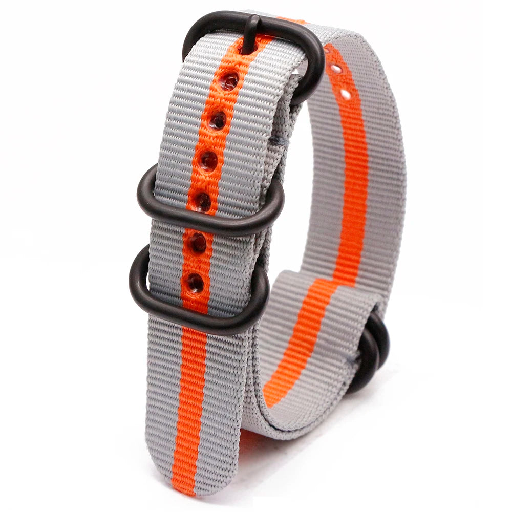 Army Sports Nylon Watch Band 18MM-24MM Black Ring Buckle Wristband Accessories for Samsung Huawei Watches Qme 2Gray 1Orange 22mm