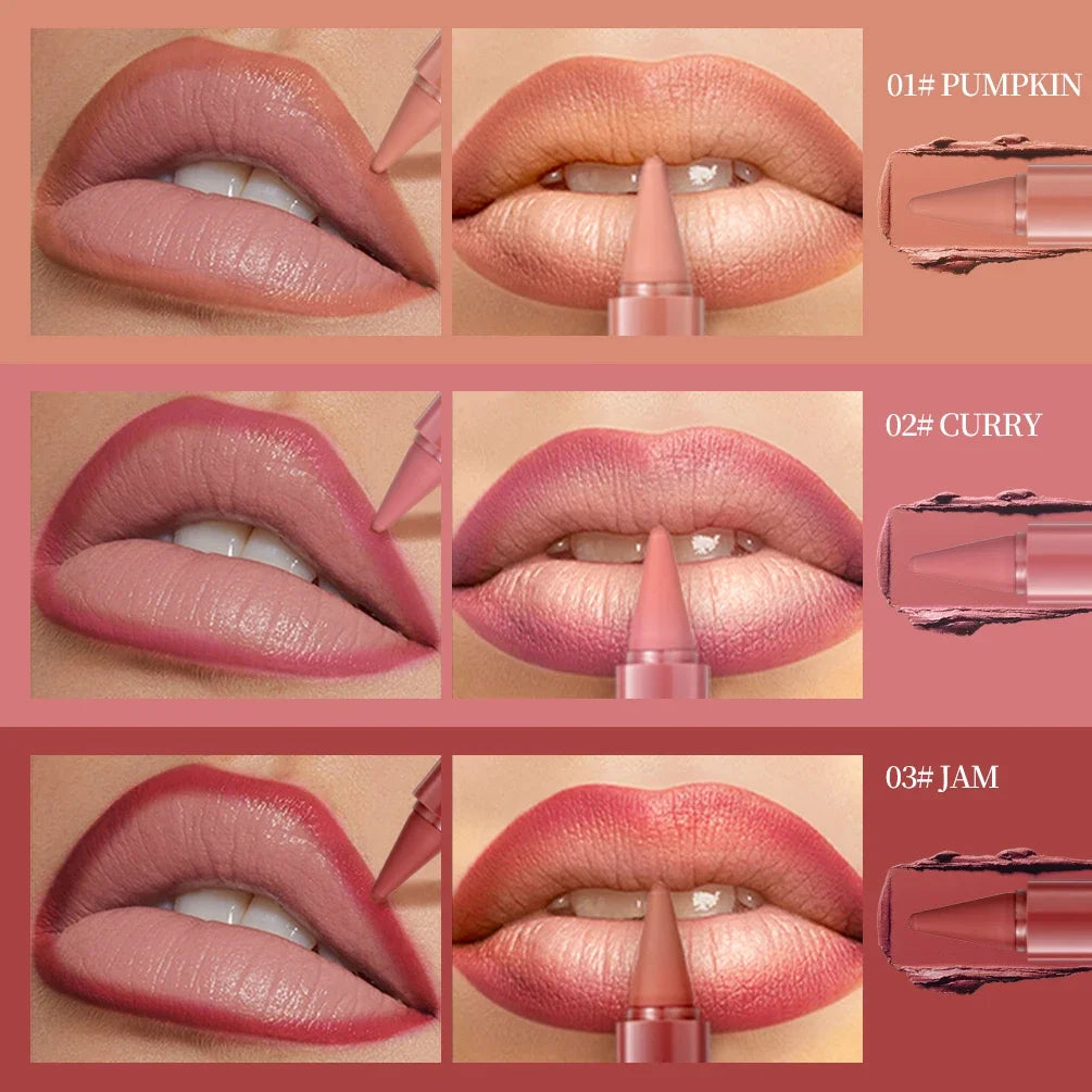QIBEST Tapered Gradient Lip Liner Lipstick Sets Matte Nude Brown Red Lipstick Waterproof Contouring Tint Lipliner Lasting Makeup Qme