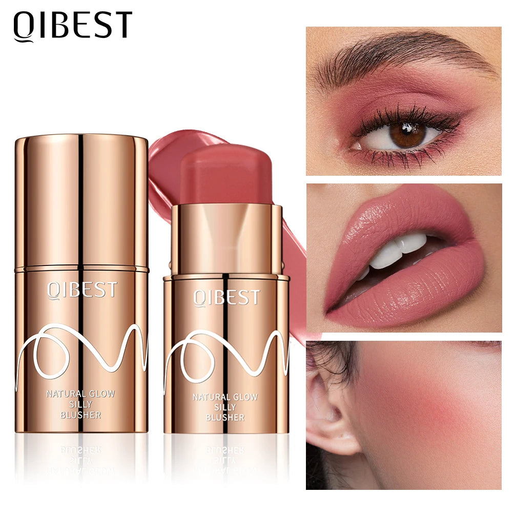 QIBEST Multifunctional Makeup Stick 3 IN 1 Lipstick Blush For Face Lightweight Lip Tint Natural Blush Cream Lasting Cosmetics Qme
