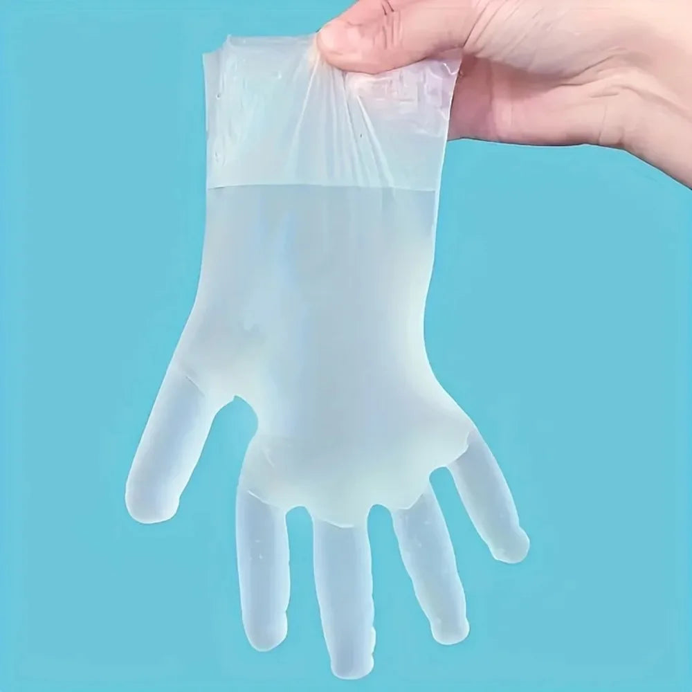 100Pcs Disposable Transparent PE Plastic Gloves Reusable Food Safe Clear Gloves for Kitchen Cooking Cleaning Restaurant Catering Qme