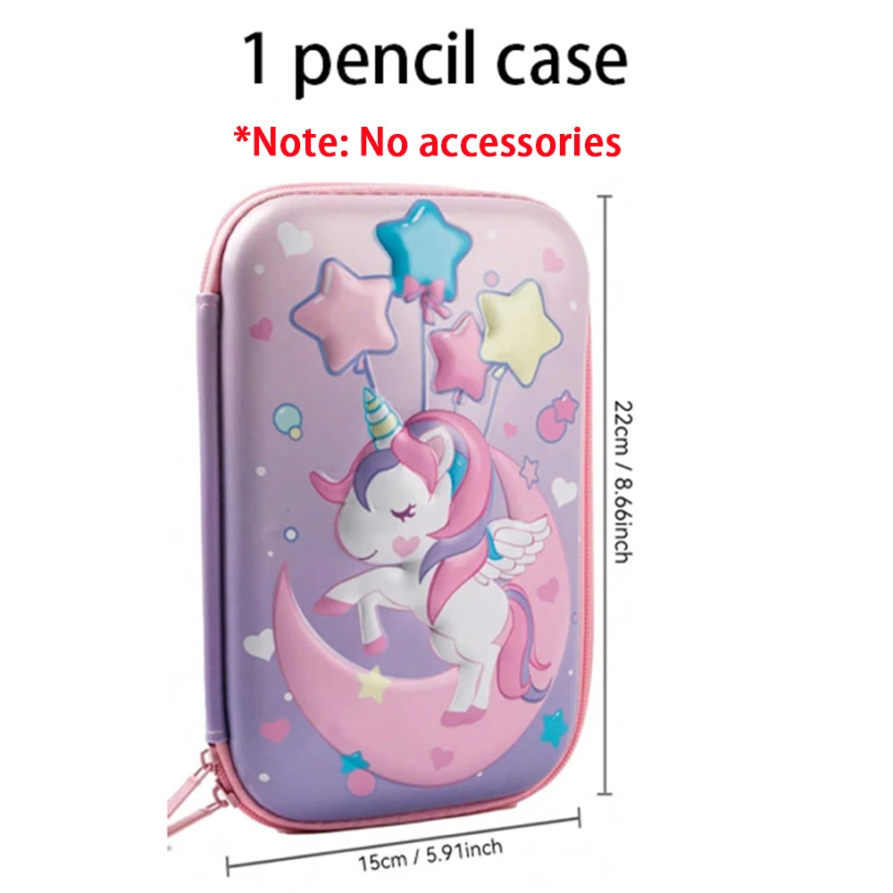 26Pcs 3D EVA Pencil Case Unicorn Dinosaur Stationery Set Pencil Pouch with Pencils Eraser Sharpener Stickers School Supplies Qme Unicorn pencil case