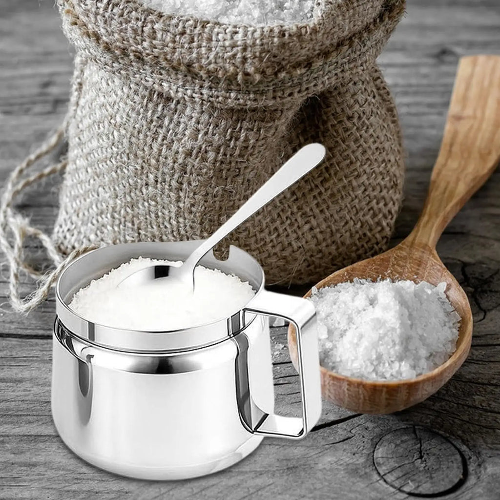 Sugar Bowl Lid Stainless Steel Storage Pot Seasoning Container Spoon Qme