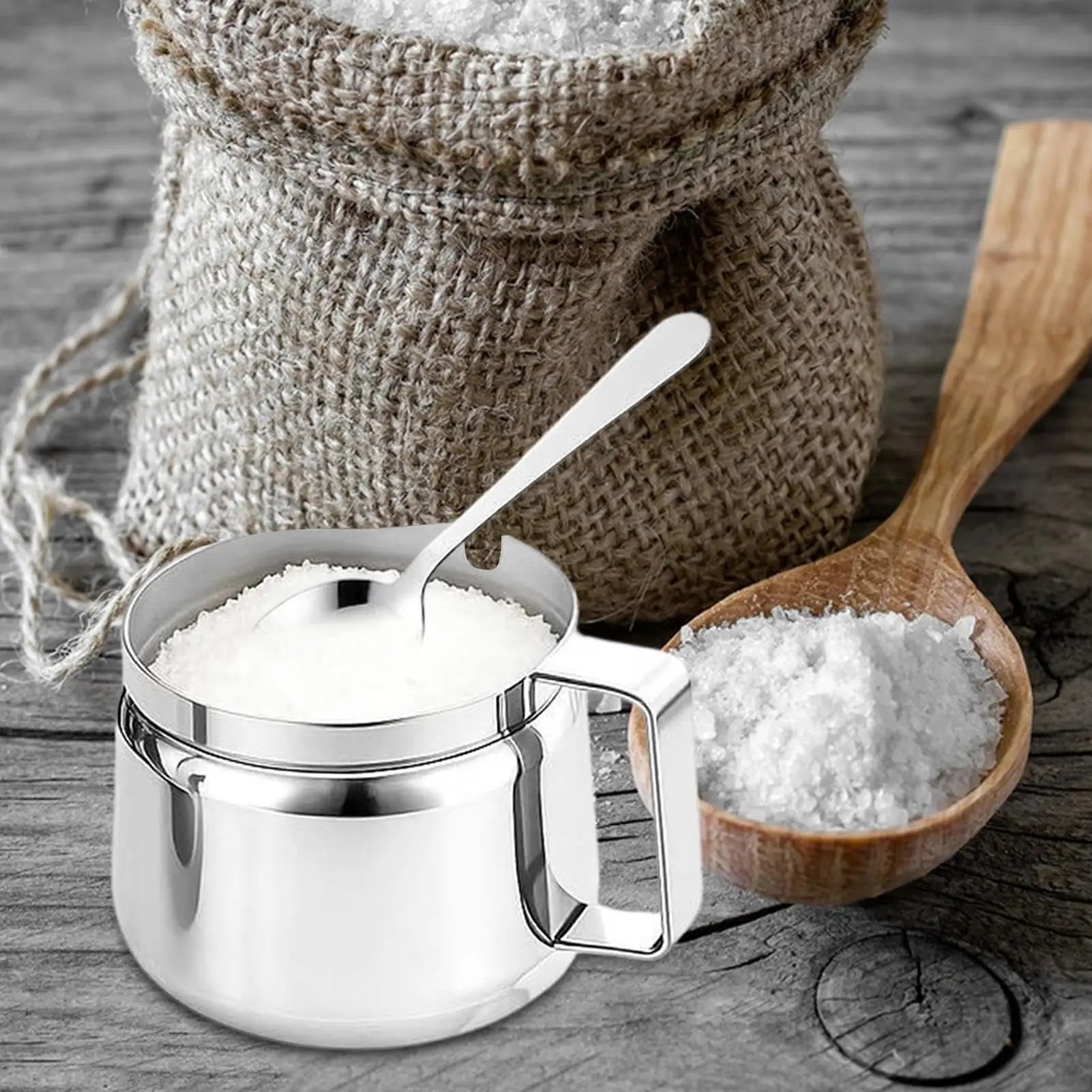 Sugar Bowl Lid Stainless Steel Storage Pot Seasoning Container Spoon Qme
