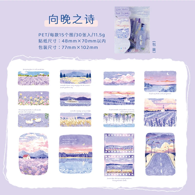 TIANZI 30 sheets City Landscape PET Stickers Pack for Art Collage Junk Journal DIY Scrapbooking Aesthetic Stationery Collection Qme C