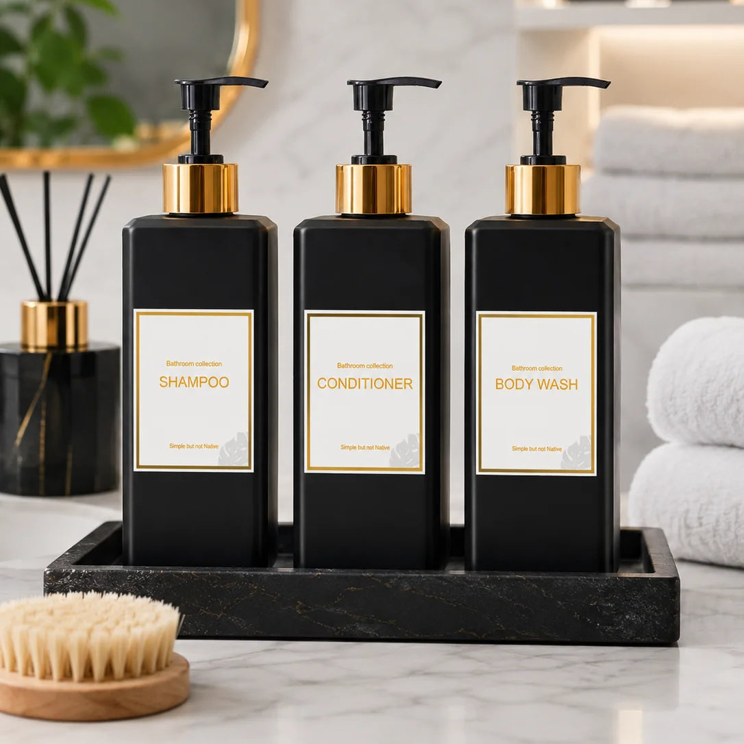 Plastic Pump Refillable Bottles for Shampoo Conditioner Body Wash Bathroom Shower Dispenser 500ML/16.9oz Empty Refill Container Qme