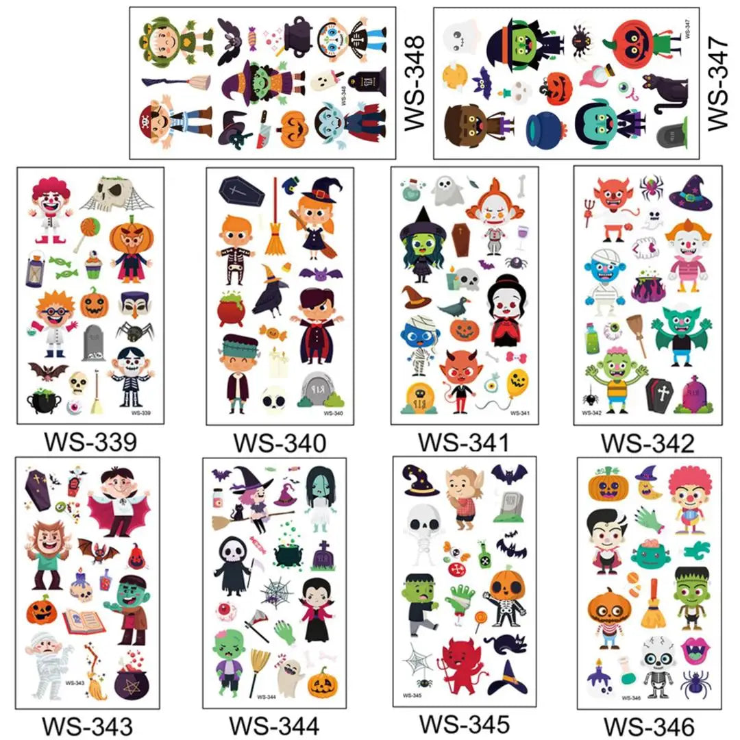 A 10 Sheets Halloween Pumpkins Tattoo Sticker Temporary Fake Tattoo Arm Hands Body Waterdichte Tatouages Pour Kids Toy Gift Qme 10pcs WS-339WS347