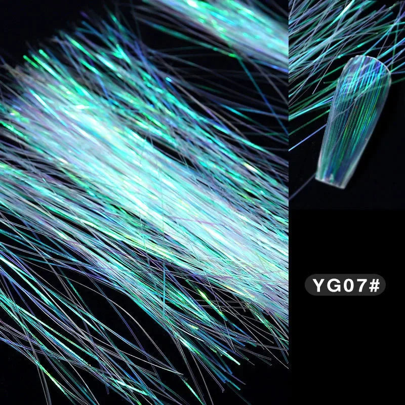 1 Bag Fluorescent Thread Nail Sticker Laser Glitter Mesh Net Line Tape Decals Holographic 3D Silk Foils Nail Art Decorations Qme YG07