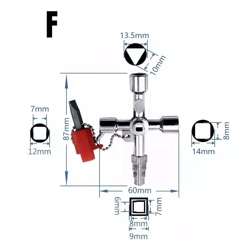 4-in-1 Cross Switch Square Key Wrench Multifunction Repair Hand Tools for Electrical Elevator Control Cabinet Valve Universal Qme F