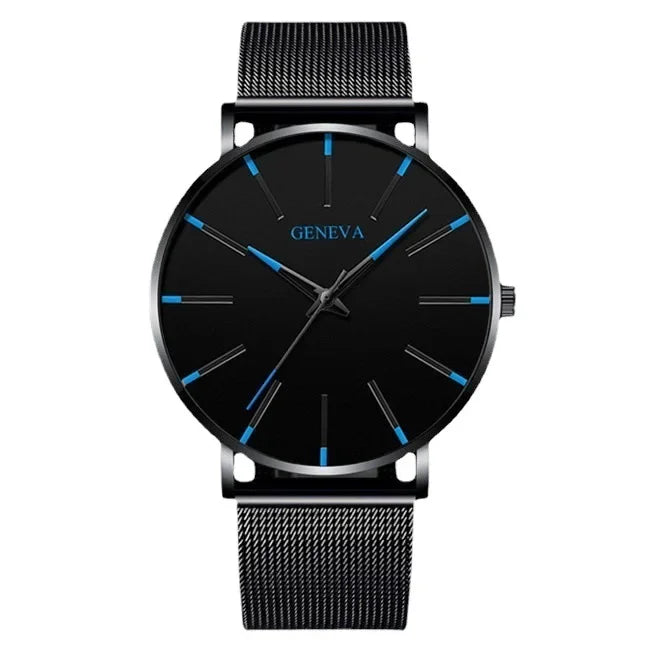 Men's Watch Blue Needle Mesh Strap Watch Geneva Fashion Business Men's Watch Watch Qme Blue