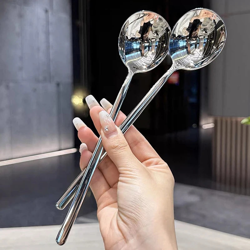 Long Handle Tableware Thicken Stirring Ice Spoon Meal Stainless Steel Qme