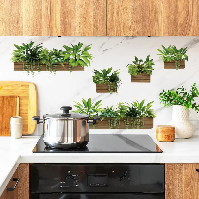 Removable 3D Potted Plant Shelf Wall Stickers Self-adhesive Vinyl Qme