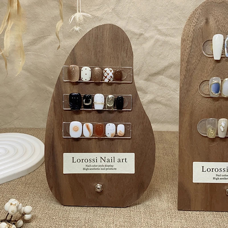 Ancient Nail Art Board Walnut Display Adornment Wear Polish Glue Card Qme