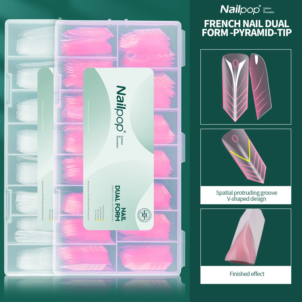 Nailpop Pyramid Tip Nail Forms 15 Sizes Spatial V-shaped Design Qme