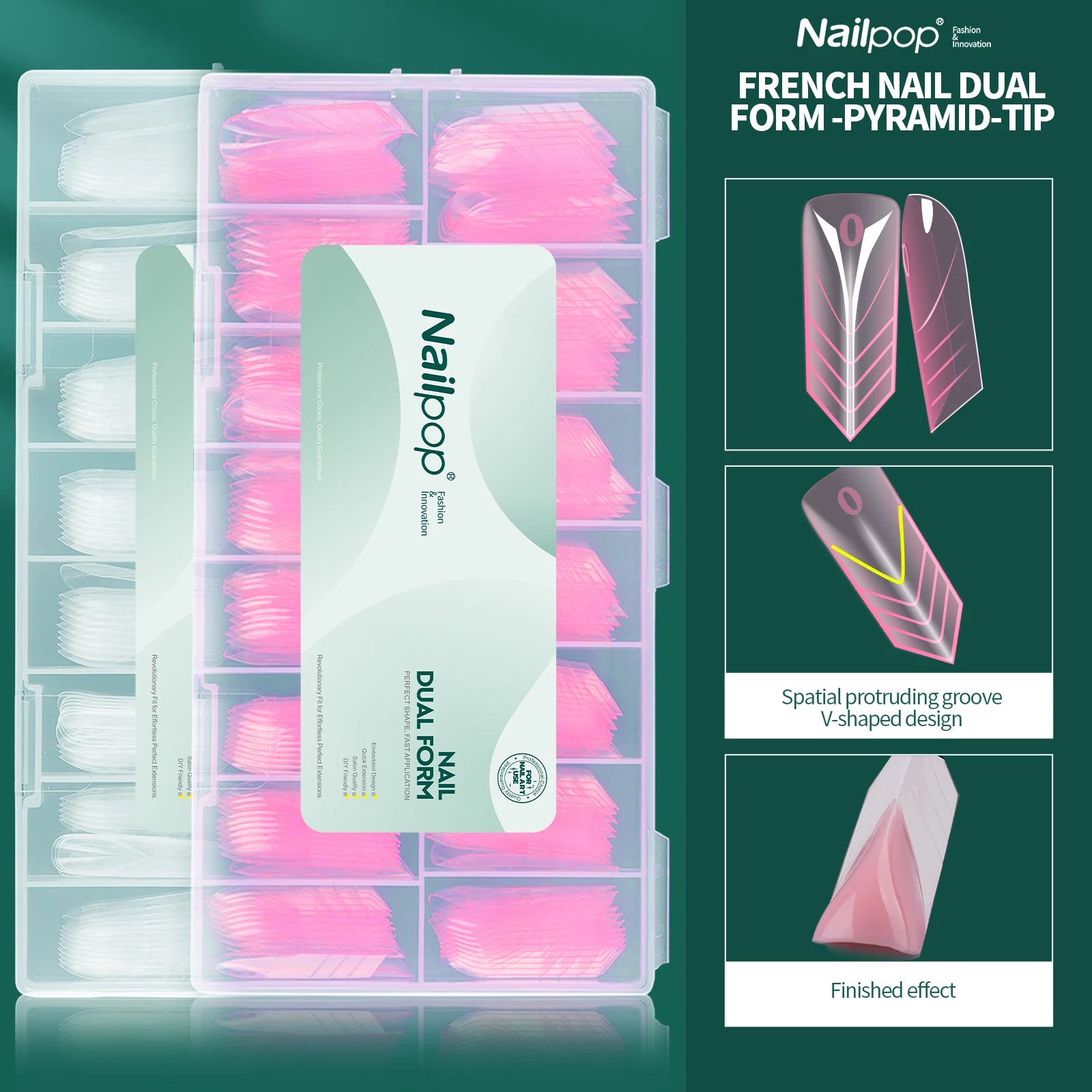 Nailpop Pyramid Tip Nail Forms 15 Sizes Spatial V-shaped Design Qme
