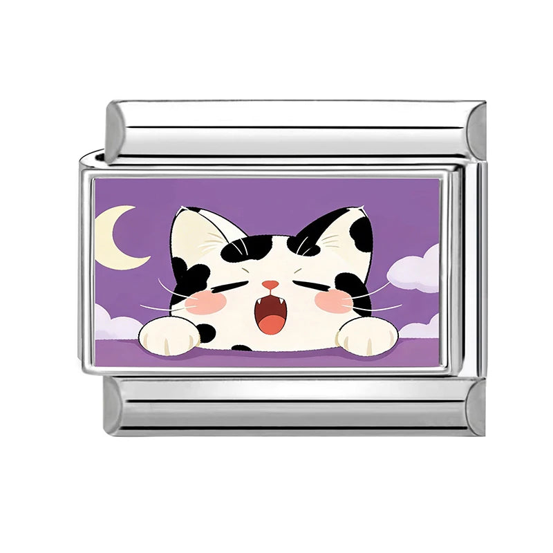 New Fashion Purple Series Flowers Cats Dogs Pet Italian Charms Fit 9mm Stainless Steel Women Fashion Bracelet DIY Jewelry Gift Qme S 25