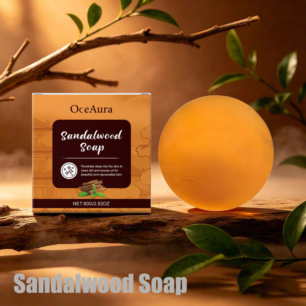 OceAura Sandalwood Soap Deep Cleansing Skin Nourishment Rich Foam Gentle Formula Multi Skin Type Adaptation Bathing Cleasing Bar Qme