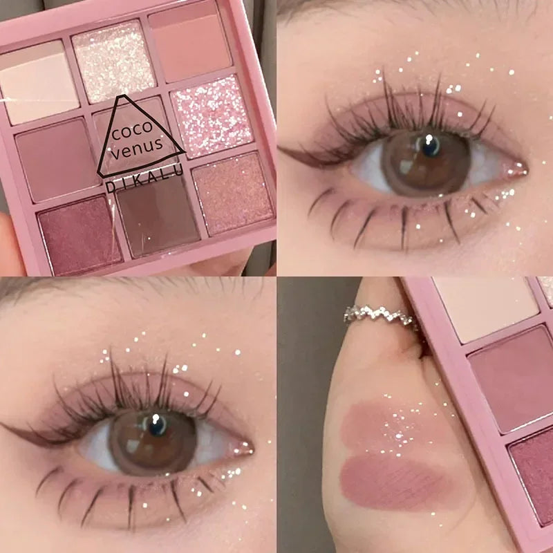 New Nine-color Eyeshadow Palette Rose Pink Color Pearly Matte Glitter Eyeshadow Pallete Shiny Eye Shadow Eye Pigments Qme 09