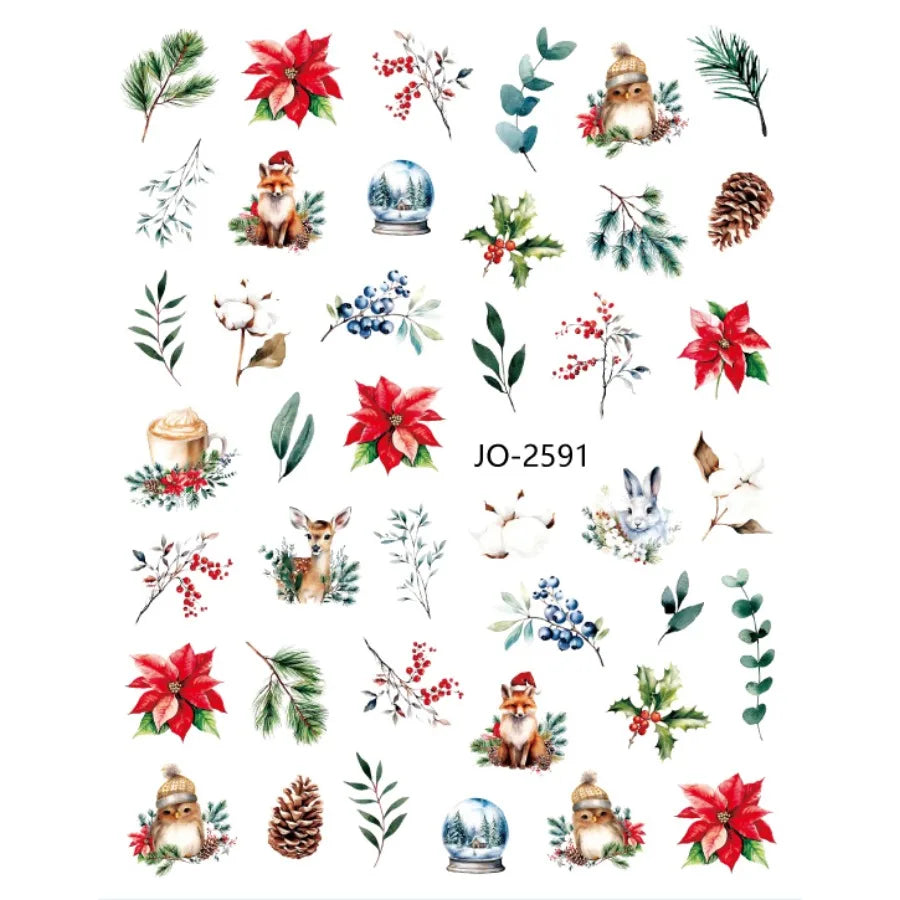 10 Sheets Christmas Nail Art Stickers Decals 3D Self-adhesive Snowman Qme 2591