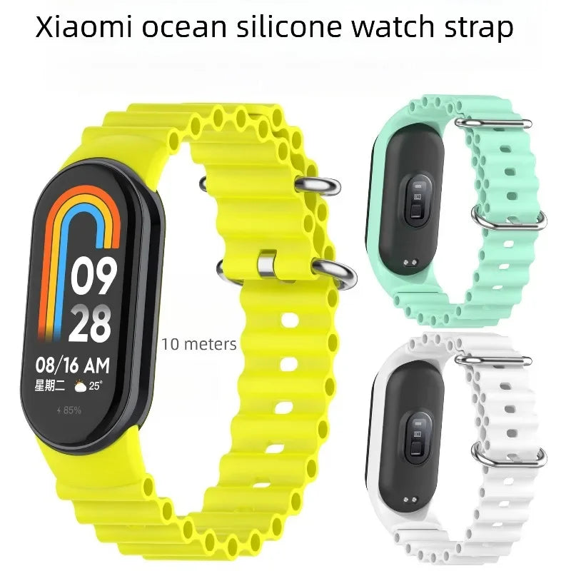 One-Piece Ocean Soft Waterproof Silicone Wrist Strap for Xiaomi Mi Band 3 4 5 6 7 8 9 10 Smart Bracelet Replacement Watch Band Qme