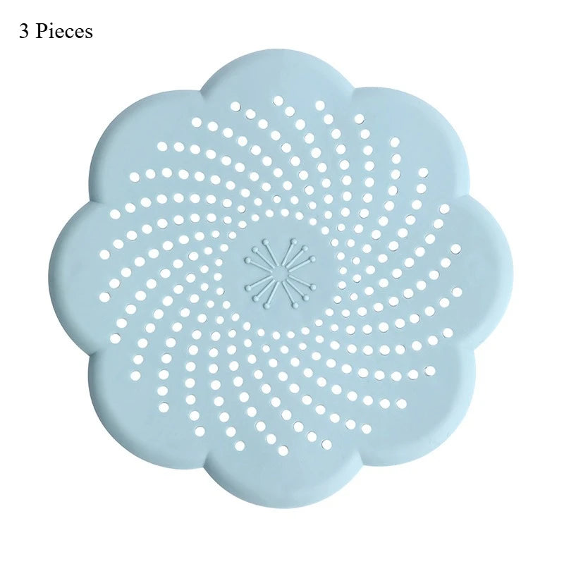 Silicone Flower Drain Cover Kitchen Bathroom Anti-Clogging Anti-Odor Anti-Insect Floor Drain Filter Hair Catcher Sink Strainer Qme Blue-3pcs