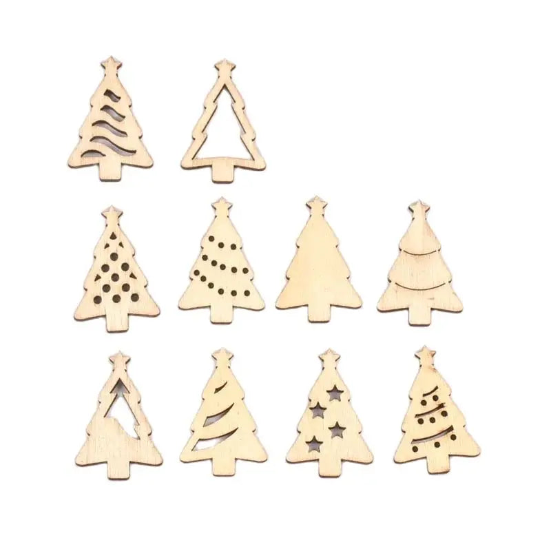 50pcs 35x23mm Mixed Natural Wooden Slices Christmas Tree For DIY Scrapbook Crafts Handmade Supplies Party Xmas Arts Decor c4120 Qme