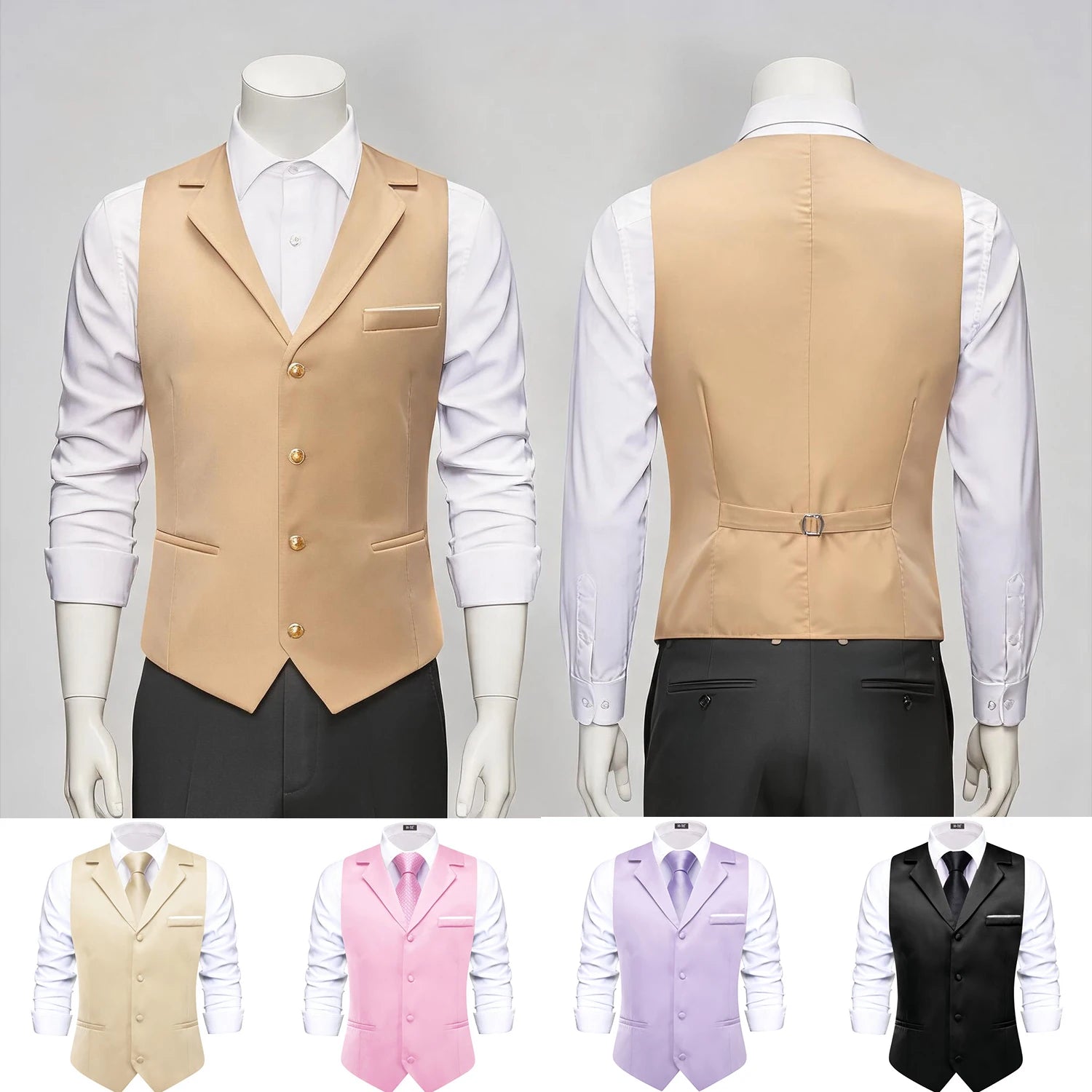 Single Lapel Waistcoat Black or Pink or Gold or Purple or Apricot Slim Sleeveless Formal Daily Vest Top Qme