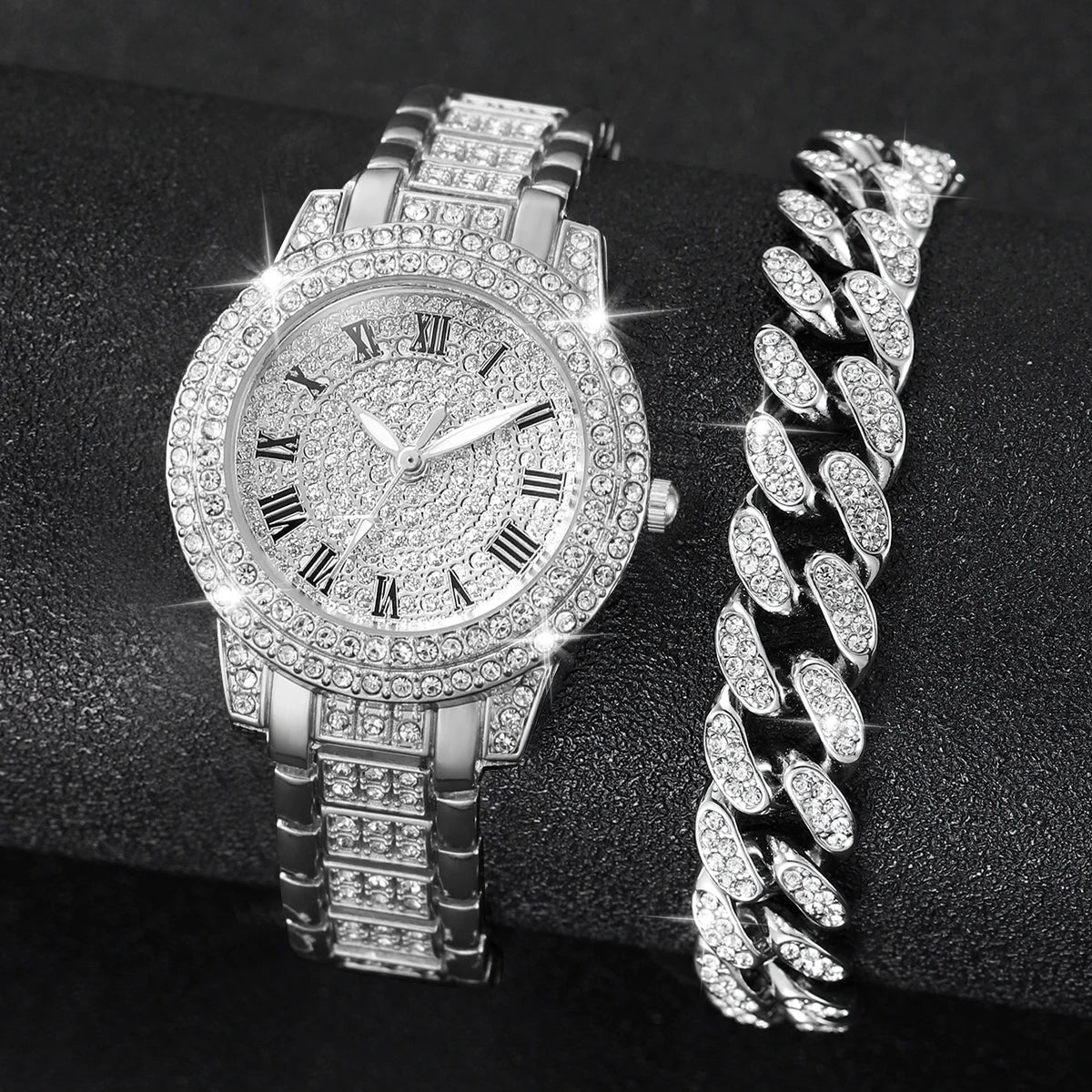 Ladies' Treasure Pot, Starry Sky, Water Diamond Watch, Popular Item, Diamond Set Bracelet, Women's Watch Set Qme Silver