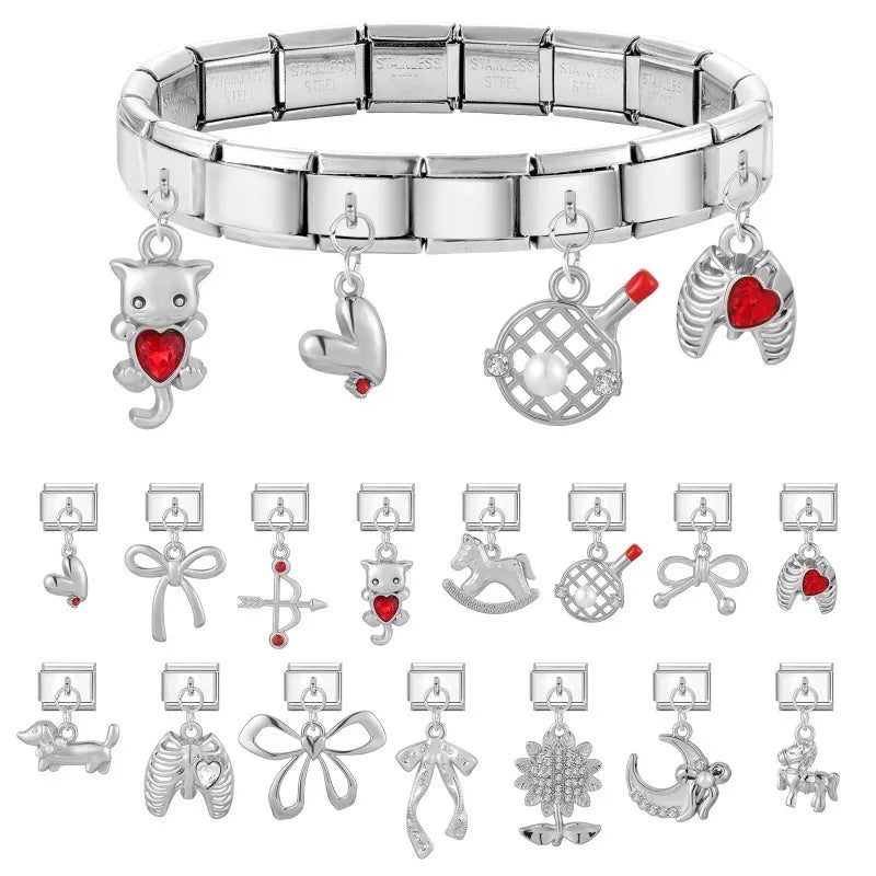 2026 Fashion Sliver Color Sunflowers Pendant Italian Charm Link Fit 9mm Stainless Steel Bracelet Women DIY Making Jewelry Gifts Qme