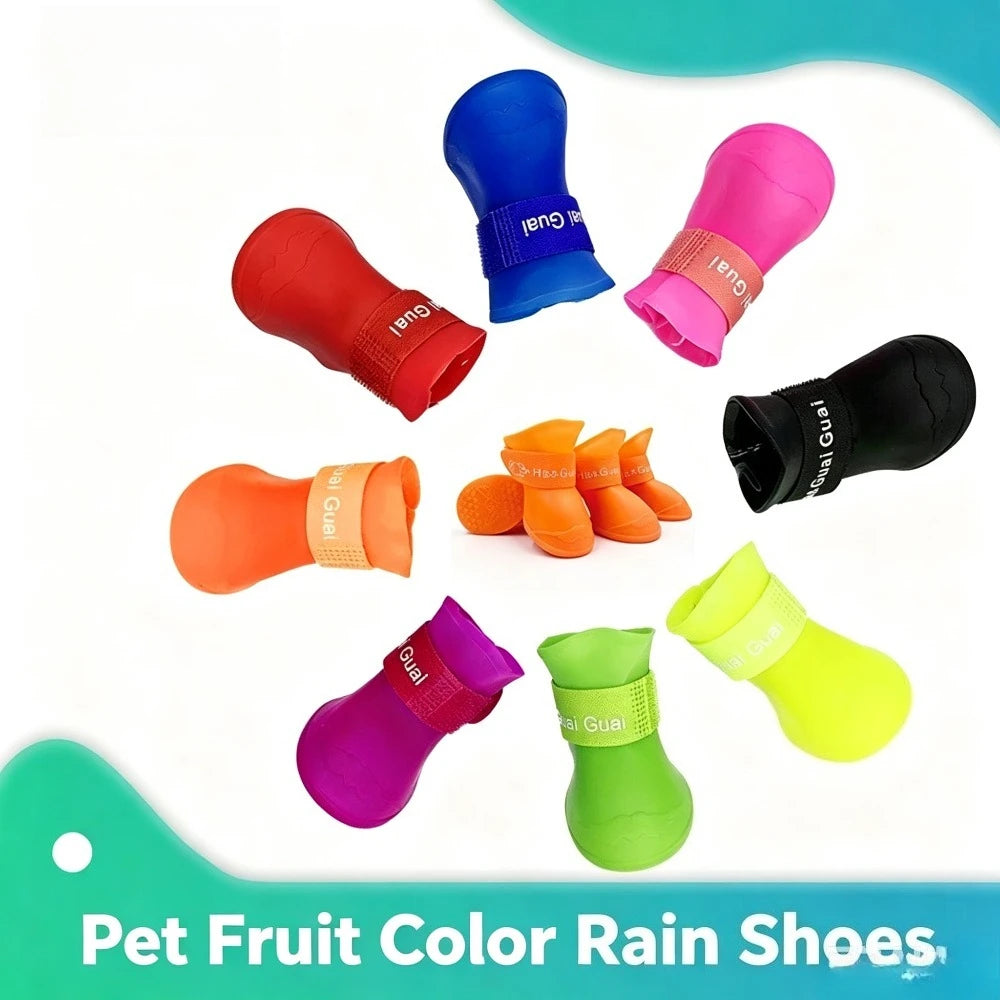Waterproof Silicone Dog Rain Boots Colorful Pet Shoes Anti-slip Puppy Foot Protector Adjustable Strap Outdoor Walking Booties Qme