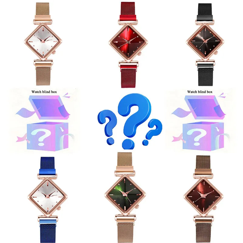 Ladies' Simple Fashionable Personalized Diamond Shaped Magnet Watch Qme Watch blind box