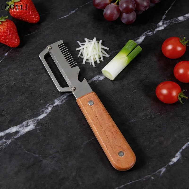Stainless Steel Vegetable Peeler Wooden Plastic Handle 3-in-1 Fruit Qme