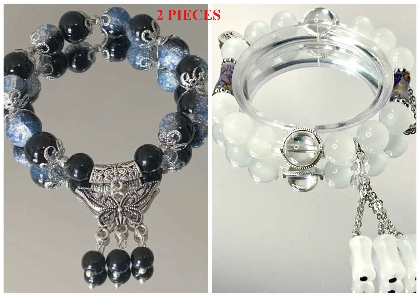 2 Pieces Simple Beads Resin Bracelets Jewelry Gifts for Women Inspired Beaded Bracelet DIY Same Style Statement Jewelry Bangles Qme S601S605