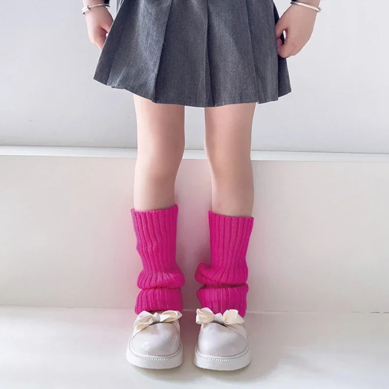 Sweet Girls Candy Color Korean Kids Leg Warmers Knitted Foot Cover Children Solid Autumn Winter Elastic Versatile Elephant Socks Qme A15 28cm or 11.02inch
