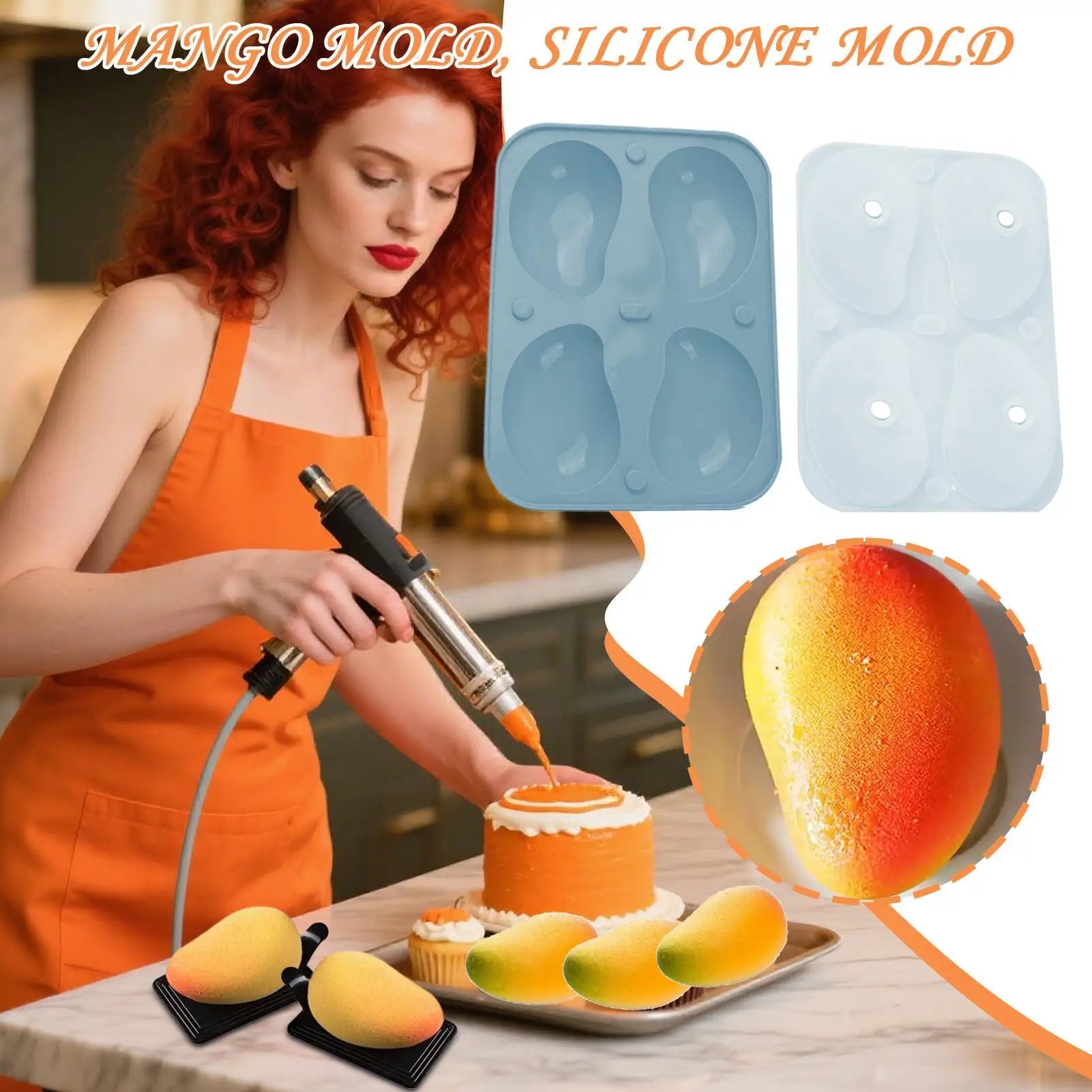 Mousse Mold Pudding Mould Mango Shape 3D 4-Cavity Chocolate Moulds Qme
