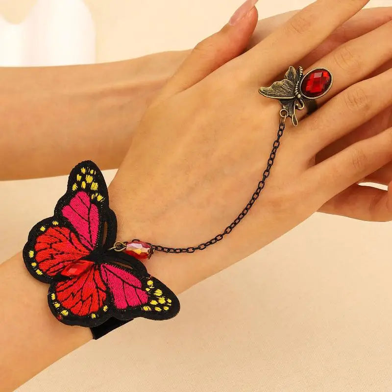 Women Gold Big Crystal Ring Bracelet Elegant Hand Chain Jewelry Adjustable Wrist Cuff for Special Occasions Qme A1