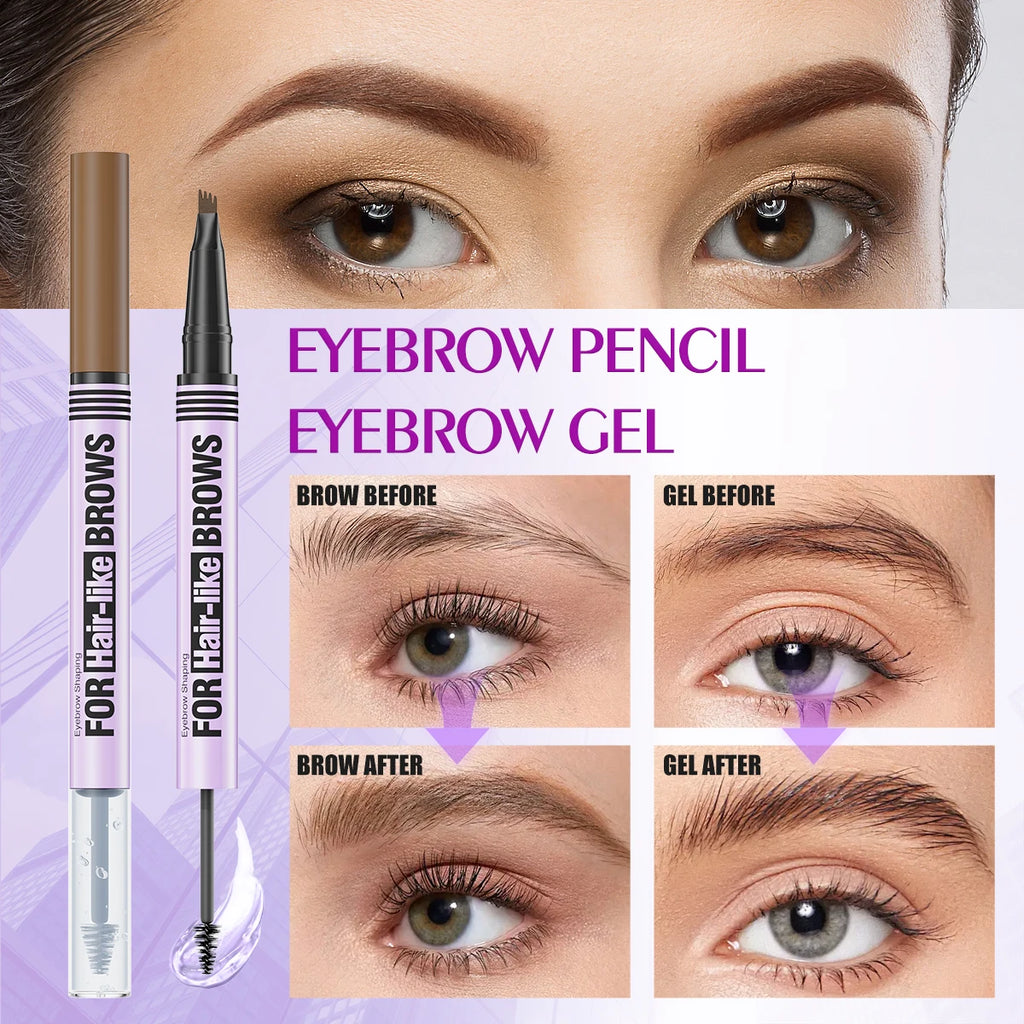 1PC Double-Ended Waterproof Eyebrow Pencil - Non-Fading, Precise Application for Long-Lasting Brow Makeup Qme