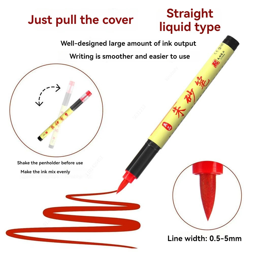 Cinnabar Pen Art Markers Pen, Red/Black Soft Brush Tip Pens, For Copy The Scriptures, Talismans, Calligraphy And Red Drawing Qme